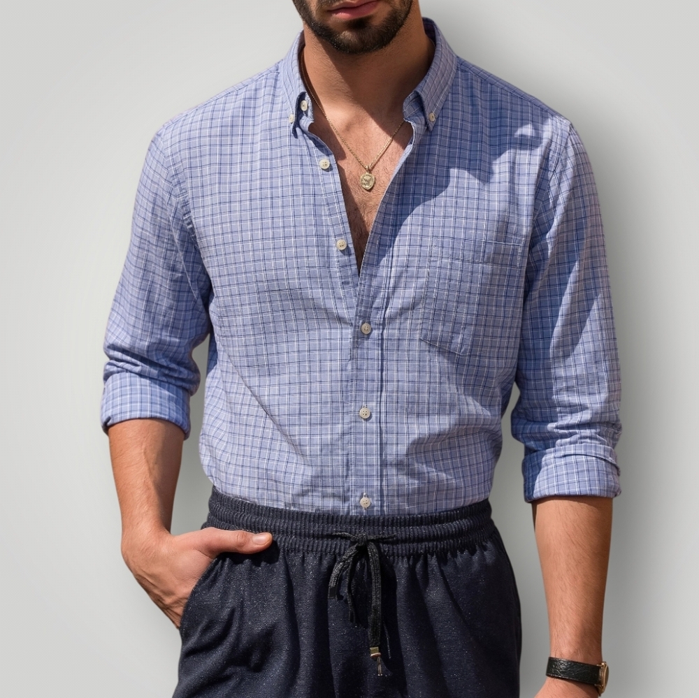 UNTUCKit Parrino Regular Fit Button Down Shirt XL Light Blue Plaid Windowpane